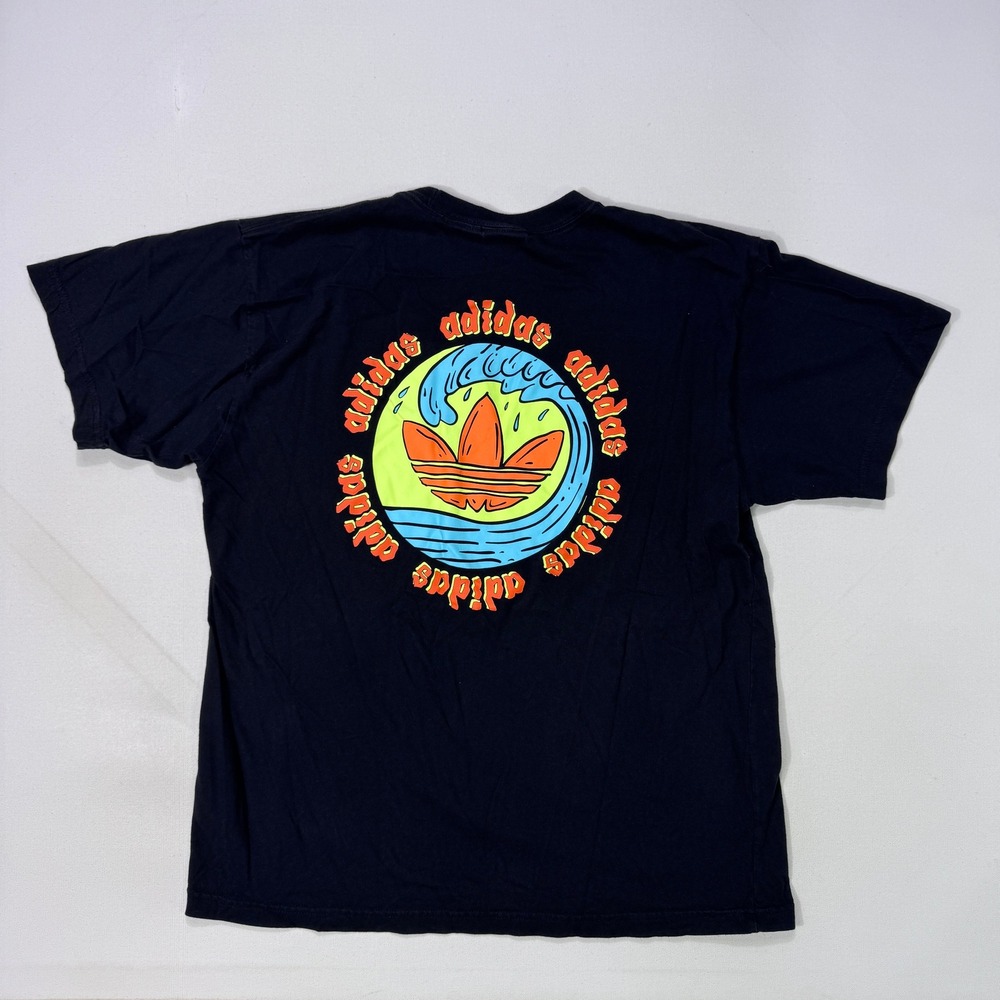 Adidas Originals Trefoil Wave Graphic T-Shirt Mens Large Black Cotton Streetwear